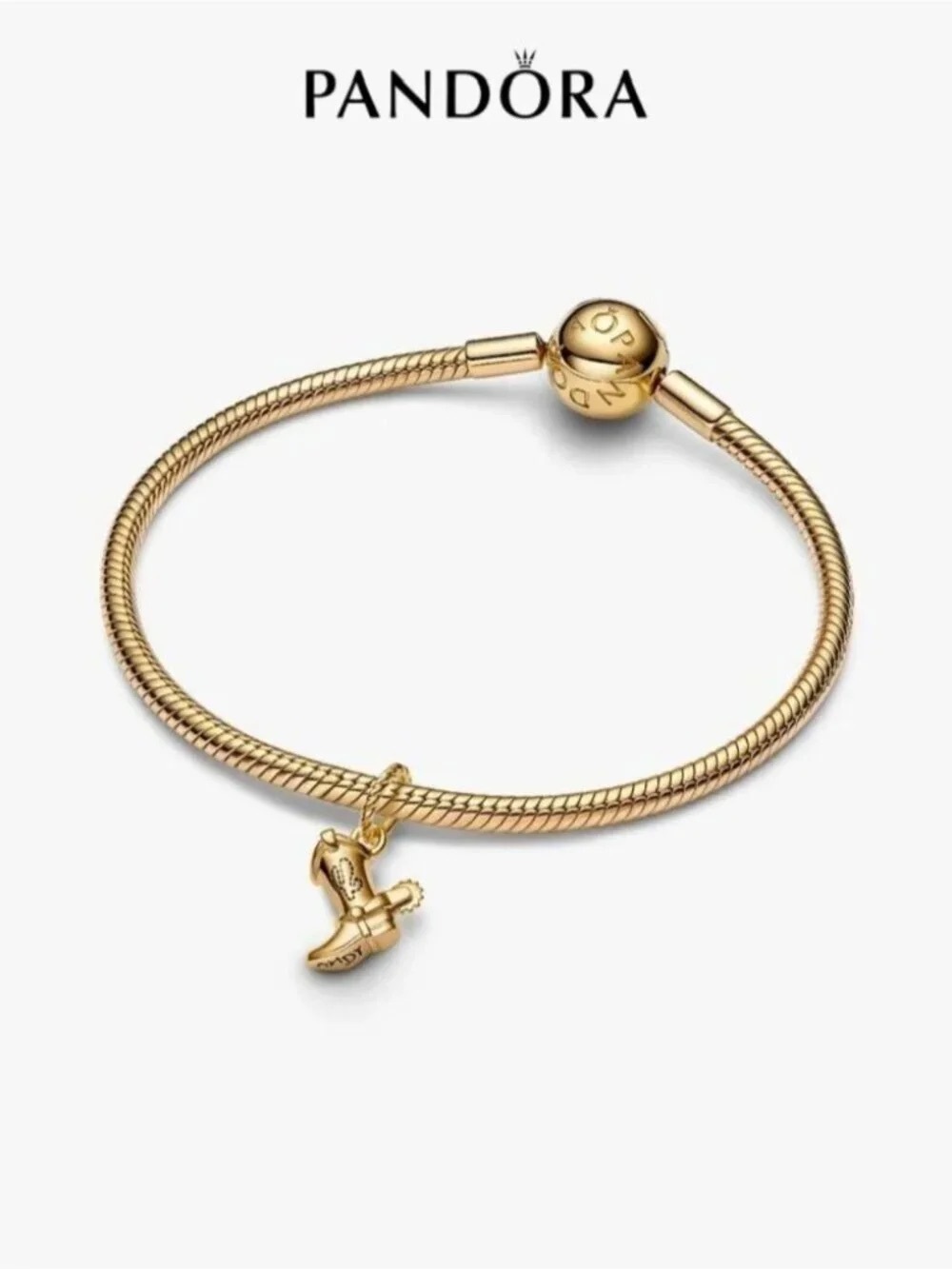 Pandora Gold-Tone Cowboy Boot Charm Snake Chain Bracelet